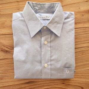 {SOLD} Vintage Christian Dior Light Blue Men's Button Up Dress Shirt - 15/32-33
